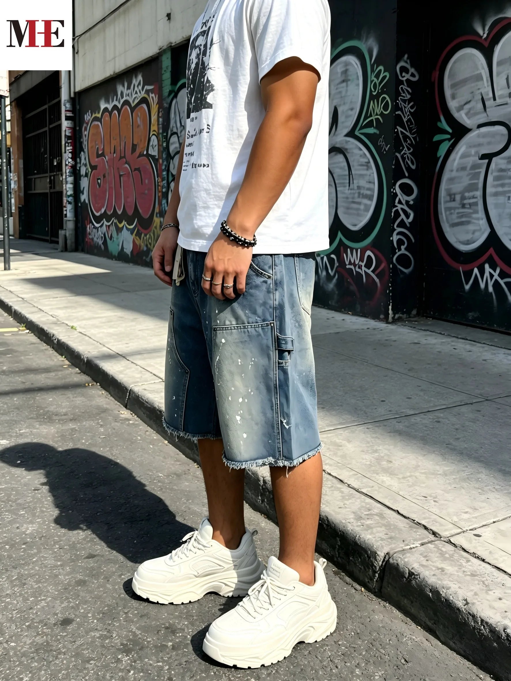 Men's Relaxed Denim Cargo Shorts with Utility Pockets and Garment Washed Casual Streetwear Fit