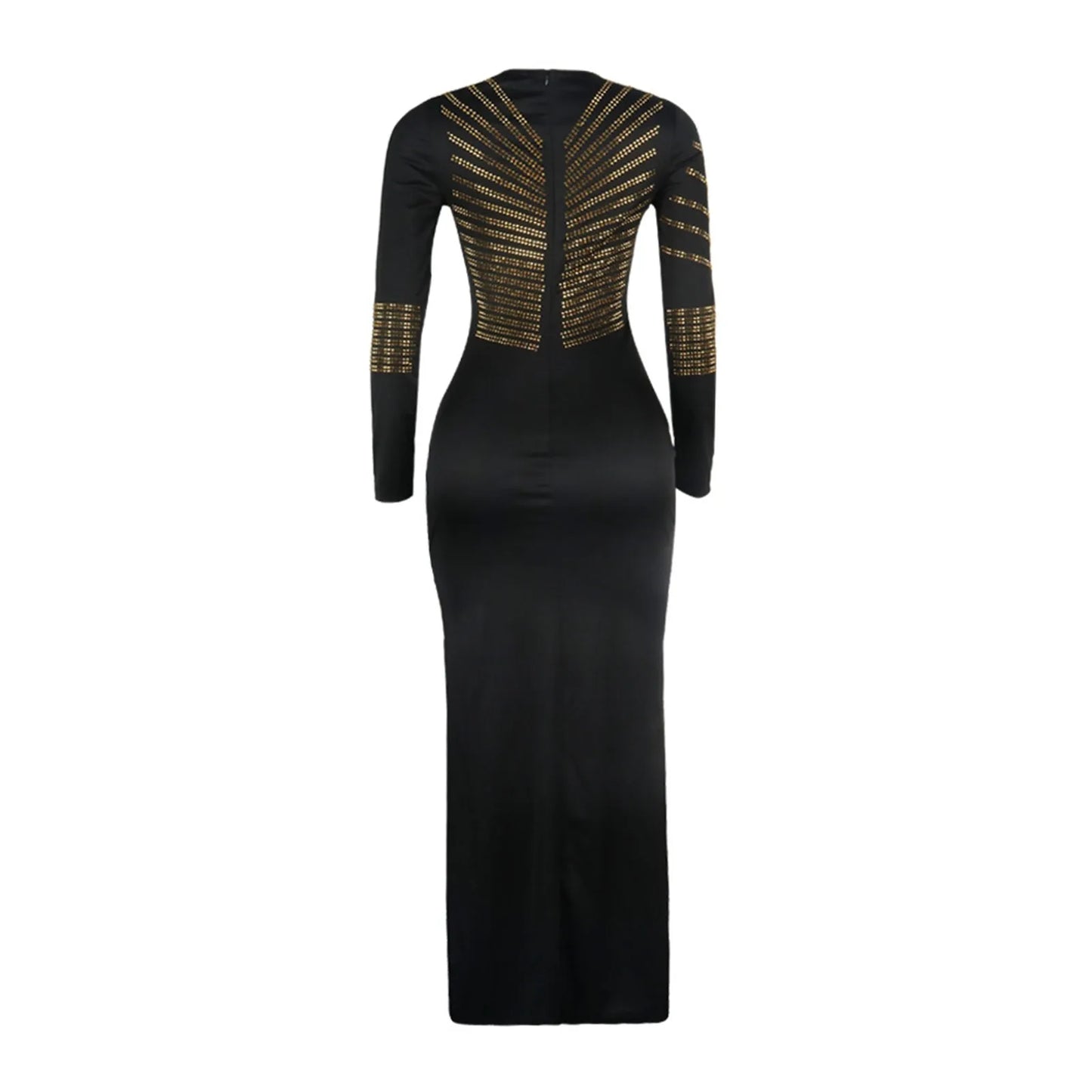 Metallic Stripe Cutout Gothic Eveningwear Bodycon Maxi Dress