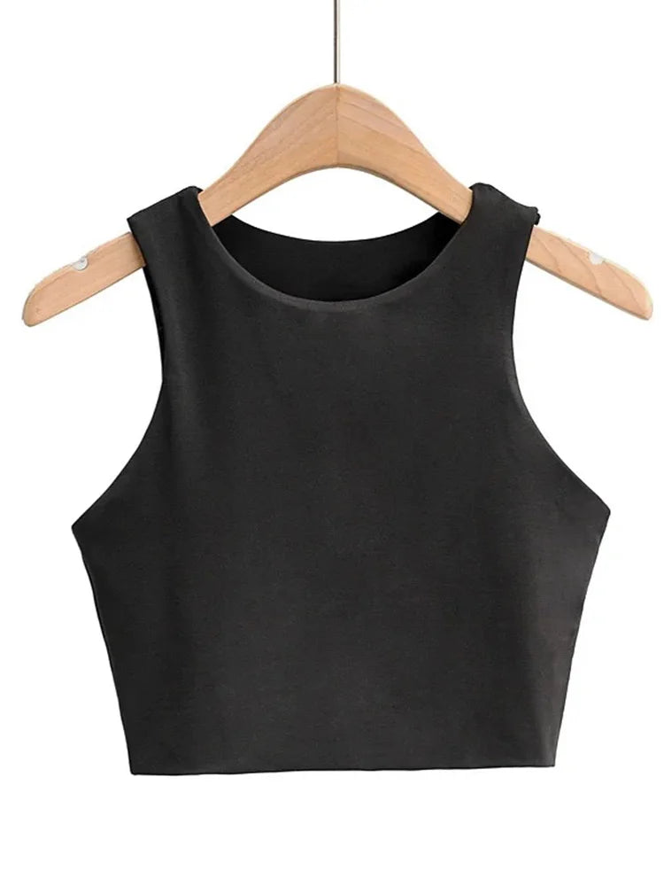Classic Crew Neck Crop Tank Top with Minimalist Sleeveless Everyday Streetwear Style