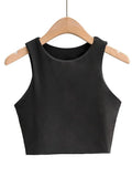 Classic Crew Neck Crop Tank Top with Minimalist Sleeveless Everyday Streetwear Style