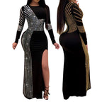 Metallic Stripe Cutout Gothic Eveningwear Bodycon Maxi Dress