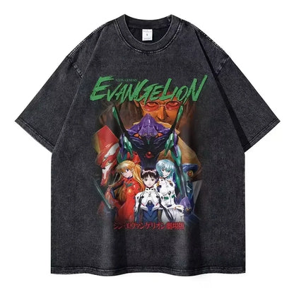 Retro Anime-Inspired Mecha Manga Streetwear Oversized Washed Cotton T-Shirt