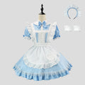 Sky Blue and White Alice-Inspired Maid Dress with Ruffled Apron and Matching Headband