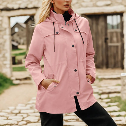 Women's Lightweight Hooded Windbreaker Jacket with Zip Front for Outdoor Everyday Streetwear