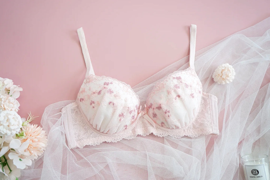 Pristine White Ruched Mesh Lingerie Set with Delicate Floral Embroidery