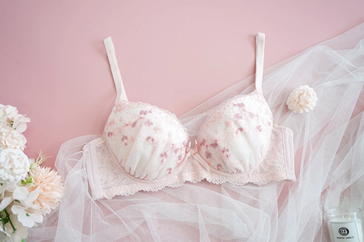 Pristine White Ruched Mesh Lingerie Set with Delicate Floral Embroidery