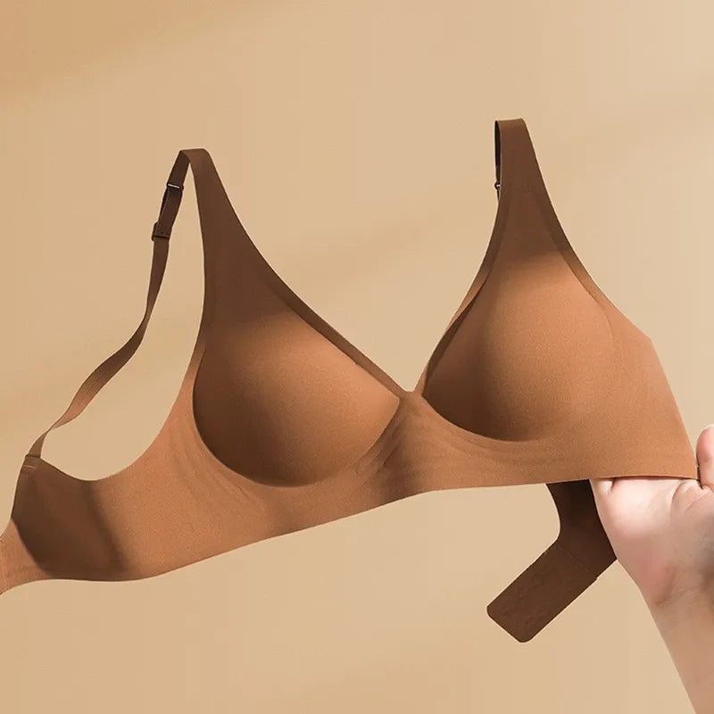 Seamless Deep-V Wire-Free Bra with Wide Smoothing Straps