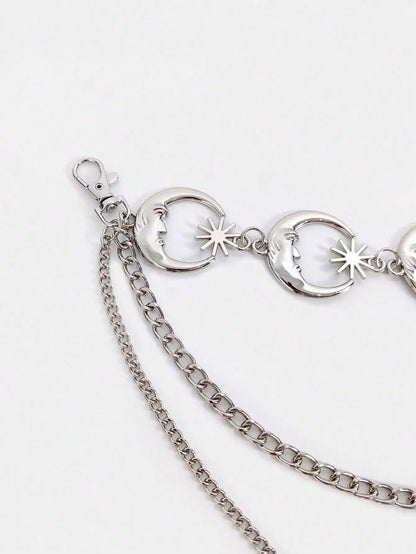 Layered Moon Charm Waist Chain for Gothic and Celestial Fashion Styling