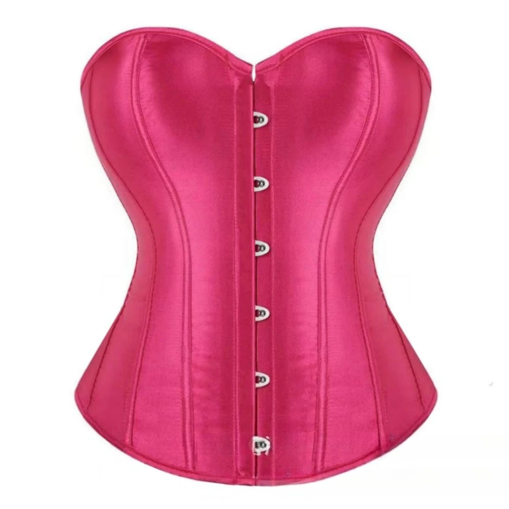 Vibrant Pink Satin-Finish Overbust Corset with Structural Seaming