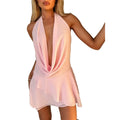 Cowl Neck Halter Mesh Mini Dress with Open Back Y2K Party Styling