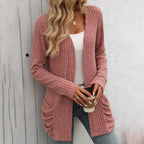Women's Open Front Knit Cardigan with Pockets and Relaxed Longline Fit