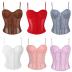 Crimson Red Lace and Sheer Mesh Bustier with Front Hook Closure