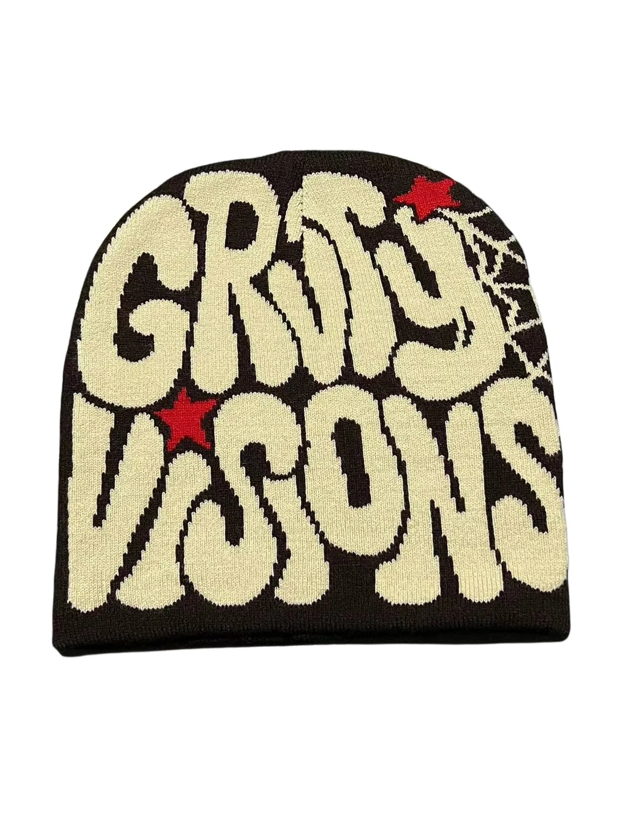 Bold Typography Cotton Blend Knit Beanie for Contemporary Streetwear Winter Everyday Fashion Style