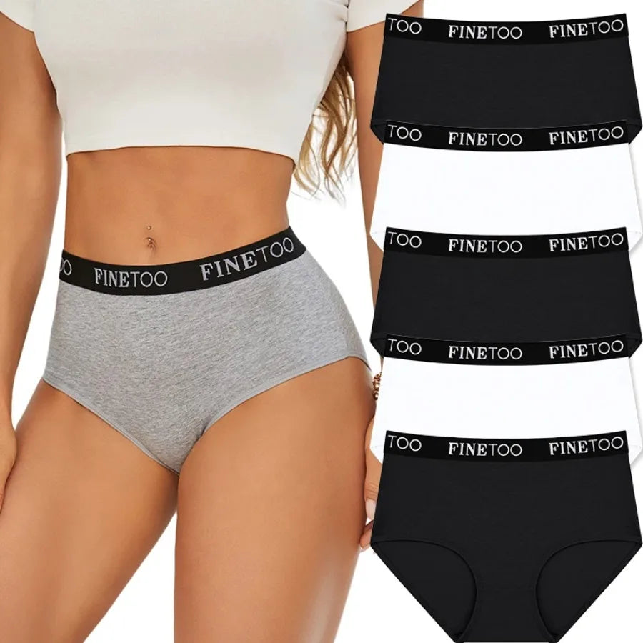 High-Waisted Brief Panties Five-Pack with Wide Statement Elastic Waistband