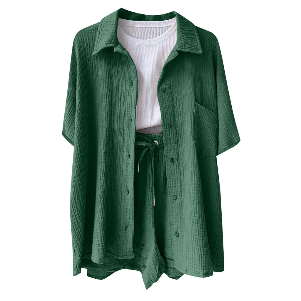 Women's Relaxed Shirt and Shorts Co-Ord Set Contemporary Casual Outfit