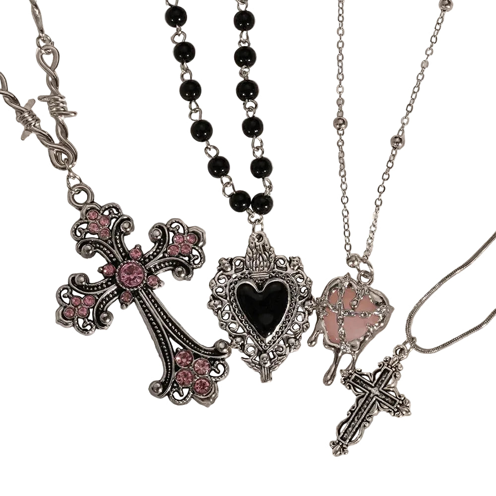 Gothic Heart Cross Pendant Necklace Set With Dark Romantic Charm Details