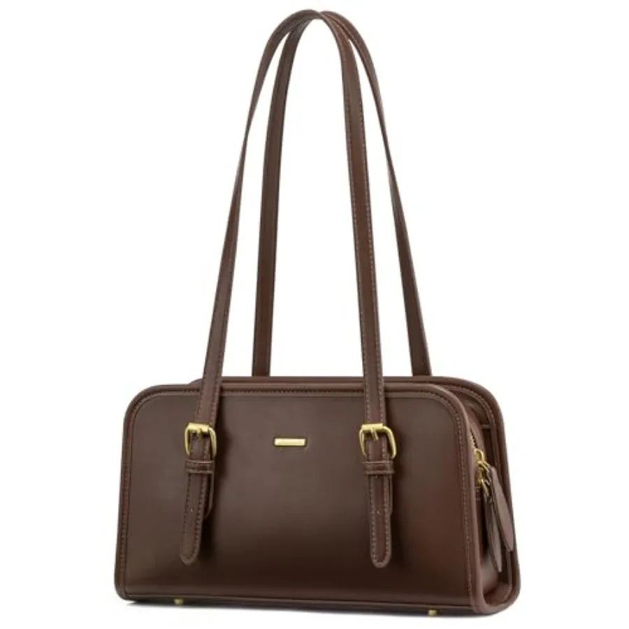 Vintage Inspired Genuine Leather Boston Shoulder Bag with Zip Closure