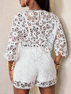 Lace Detail Top and Shorts Statement Summer Co-Ord Set for Women