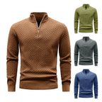 Men's Quarter Zip Mock Neck Textured Knit Casual Sweater Pullover