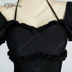 Women's Vintage Inspired Puff Sleeve Drawstring One Piece Swimsuit with Ruched Fit Design