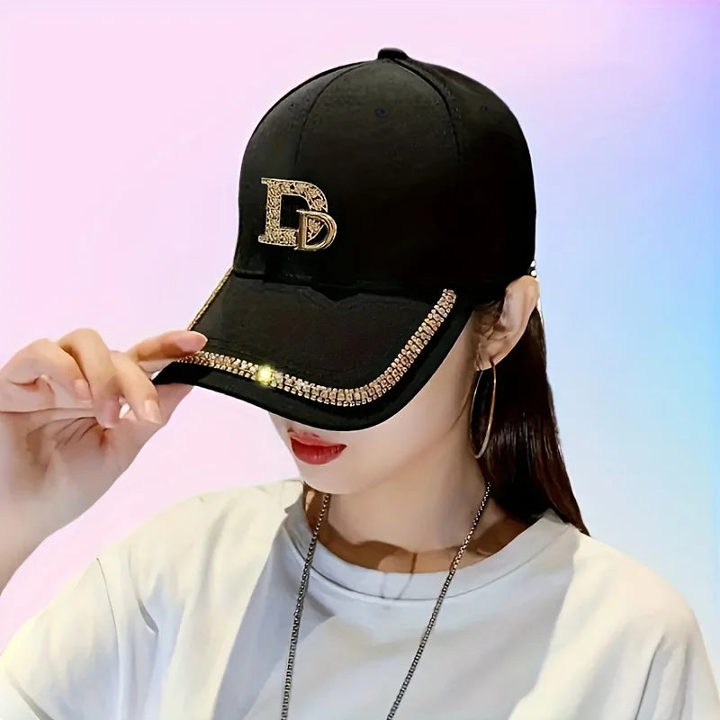 Rhinestone Embellished Baseball Cap Adjustable Curved Brim Fashion Streetwear Hat