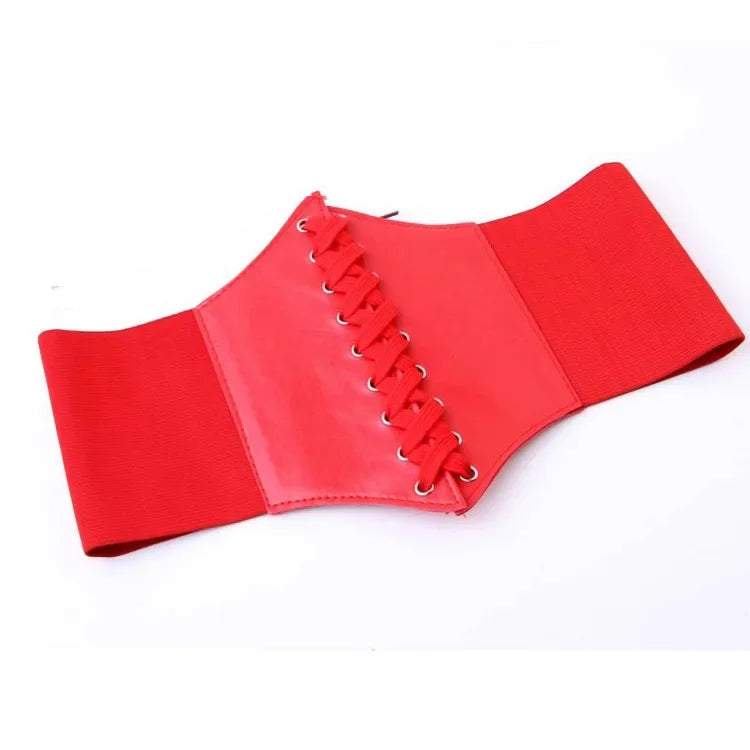 Faux Leather Lace-Up Waist Belt Corset with Wide Structured Design