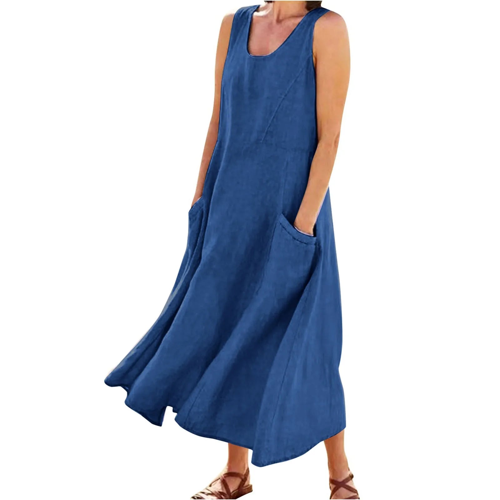 Relaxed Sleeveless Tank Maxi Dress with Pockets and Flowy Silhouette