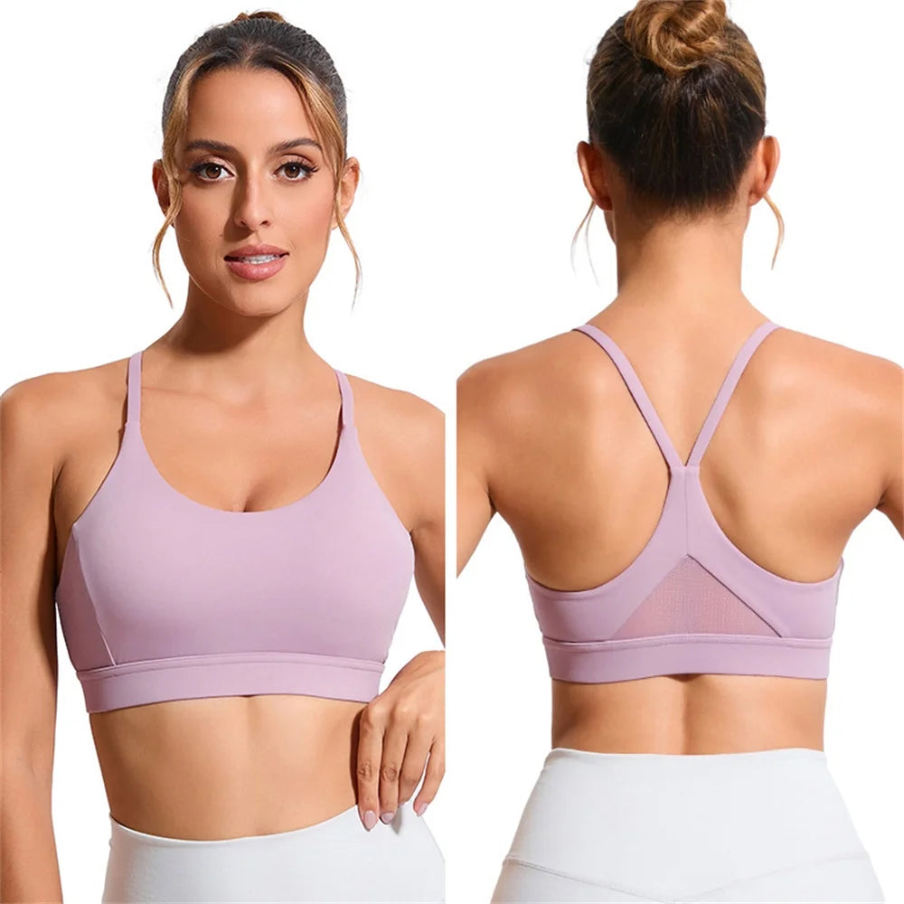 Seamless Wire-Free Yoga Crop Top with Built-In Support and Thin Straps
