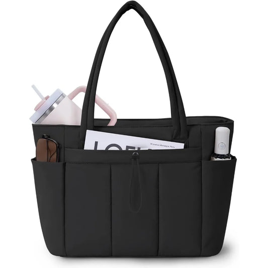 Nylon Utility Tote Bag with Multiple Exterior Pockets and Zip Closure