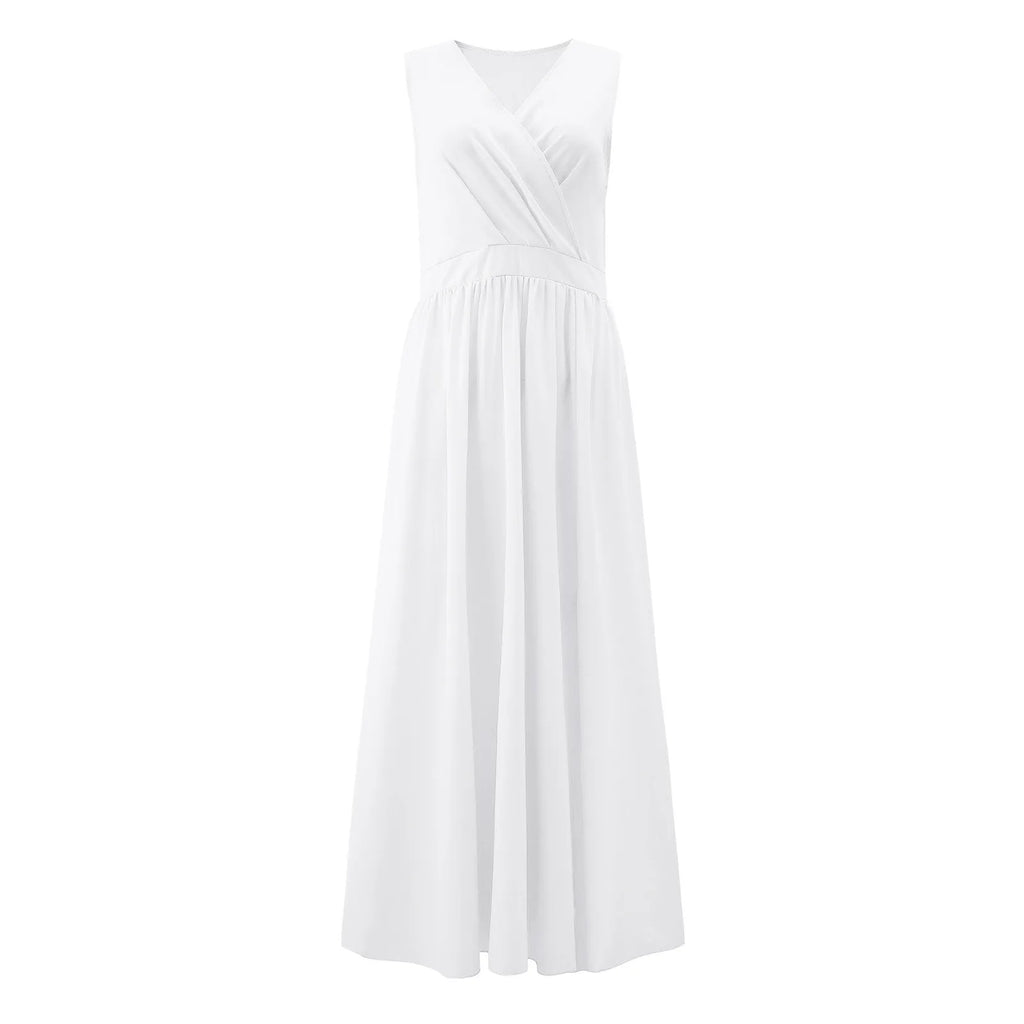 Sleeveless V-Neck A-Line Maxi Dress with Side Slit and Flowy Fit