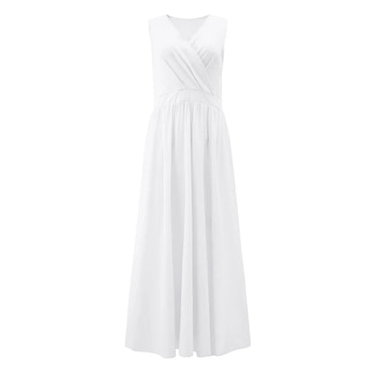 Sleeveless V-Neck A-Line Maxi Dress with Side Slit and Flowy Fit