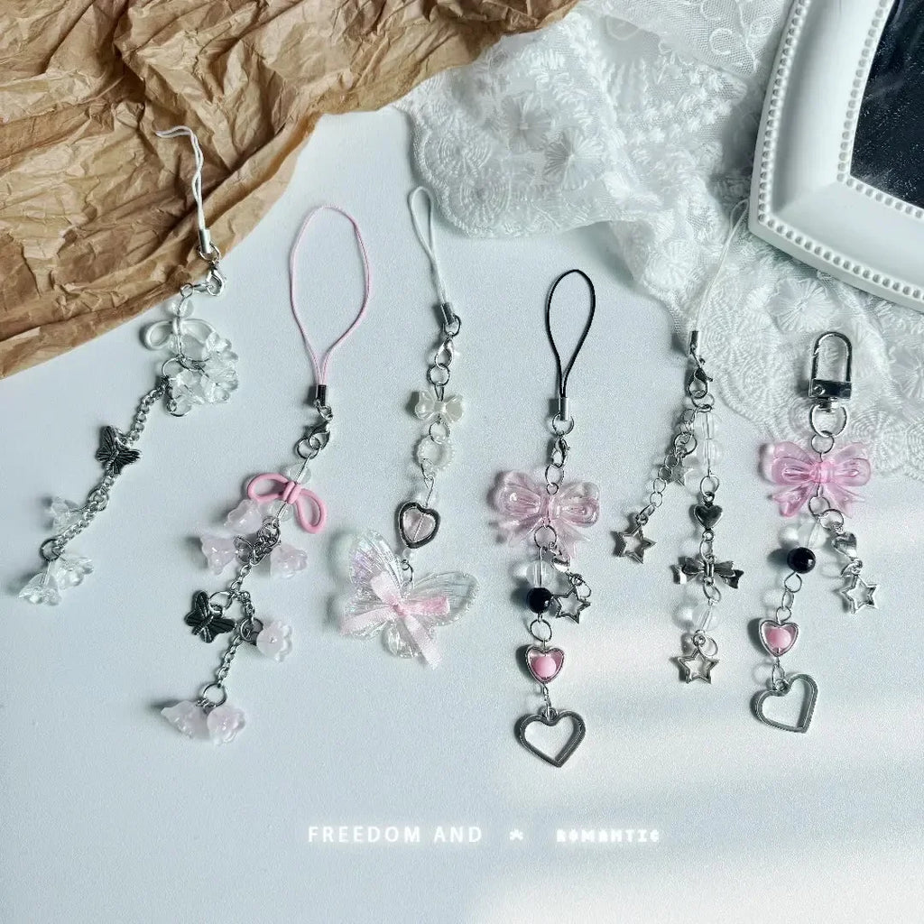 Y2K Charm Keychain with Bow Heart and Star Alternative Accessories