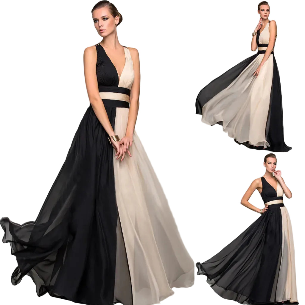 Elegant Split Tone Strapless Gothic Evening Maxi Dress