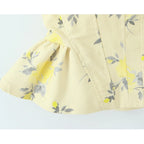 Sunny Yellow Floral Print Cami Bustier with Tie Straps and Flared Hem