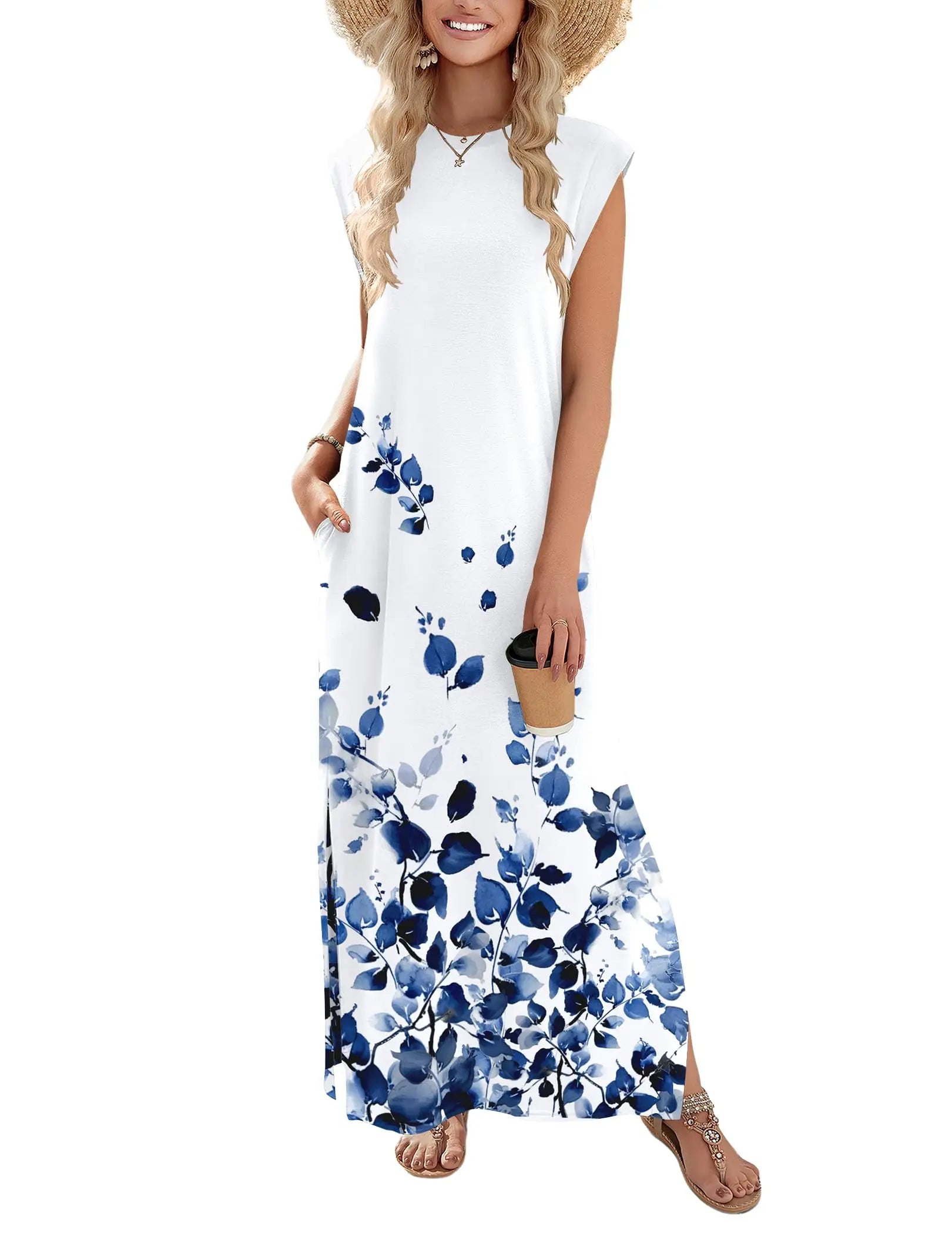 Loose Fit Sleeveless Floral Maxi Dress with Pockets for Casual Styling