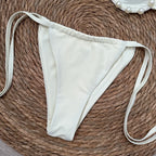 Cream Ruched Underwire-Style Bikini with Pearl-Inspired Embellishments and Tie-Side Bottoms