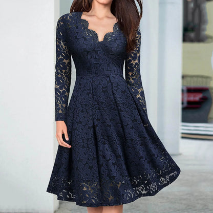 Elegant Lace Long Sleeve Gothic Alternative Midi Dress