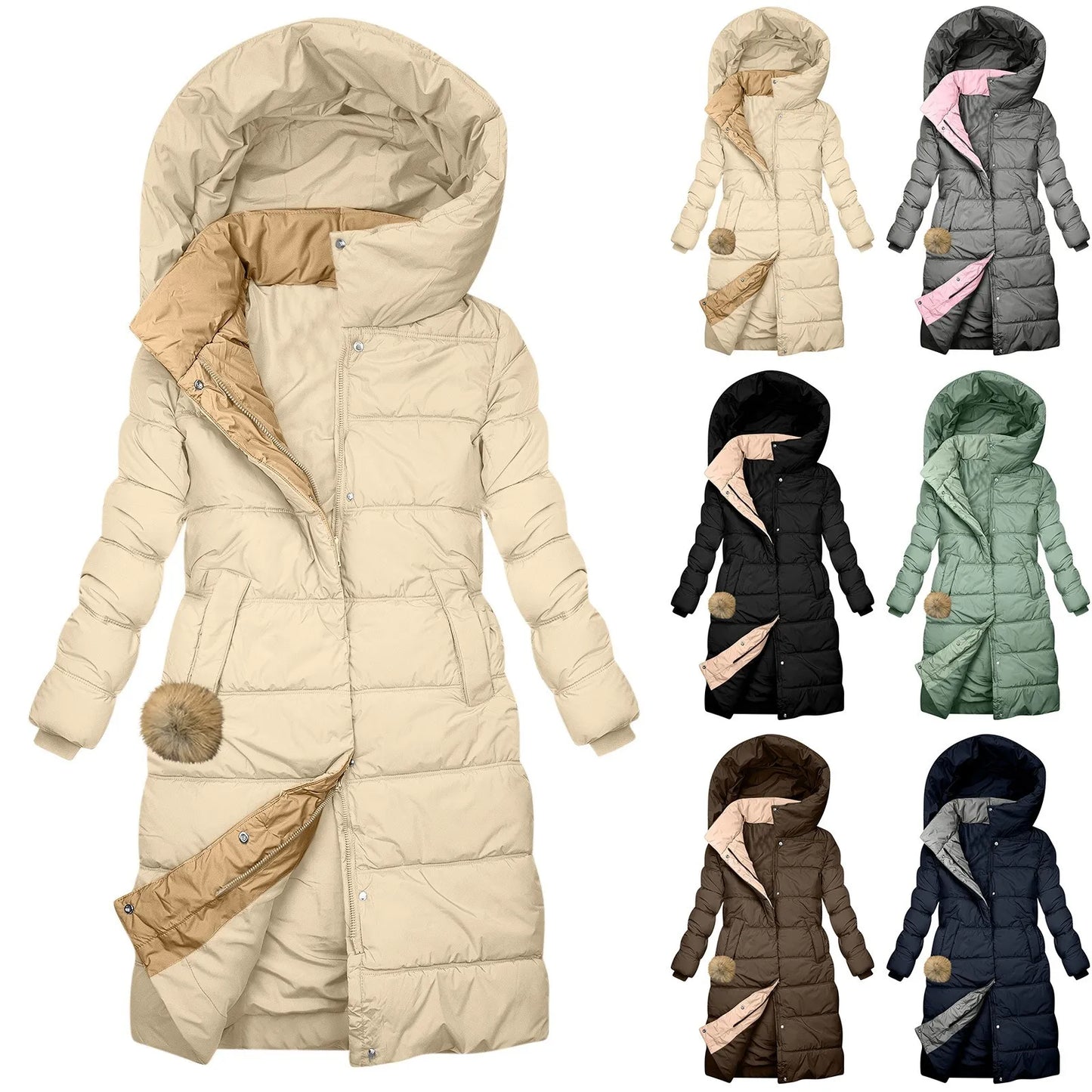 Women's Hooded Quilted Puffer Jacket Warm Casual Winter Zip-Up Outerwear Coat