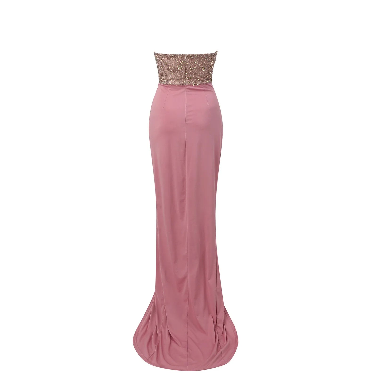 Textured Strapless Maxi Dress With High Slit And Sculpted Shape