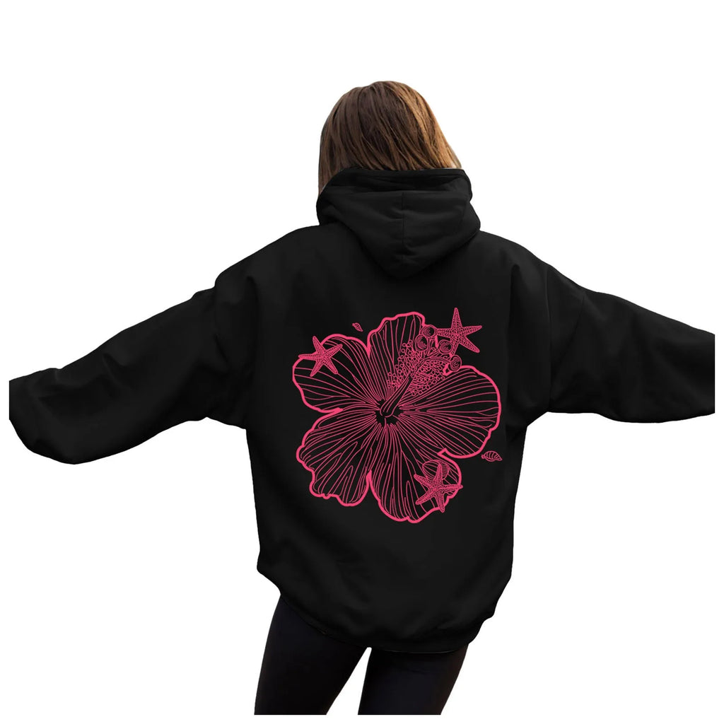 Women's Oversized Floral Graphic Pullover Hoodie Relaxed Casual Streetwear Sweatshirt for Everyday Wear