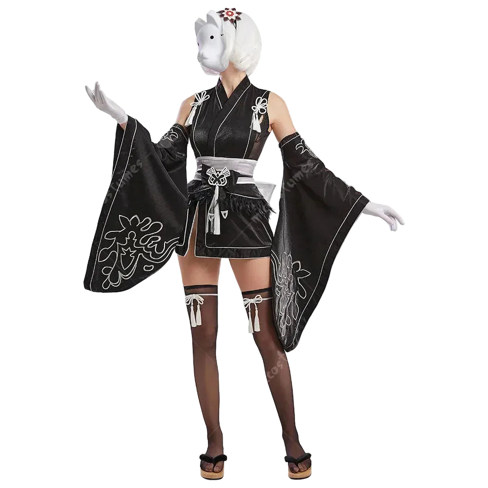Women's Layered Kimono-Inspired Costume Set with Detached Sleeves, Headband and Matching Accessories