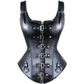 Faux Leather Overbust Harness Corset with Metallic Buckles and Zipper Detail