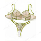 Ethereal Green Mesh and White Daisy Embroidered Underwire Bra Set