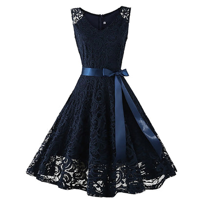 Elegant Floral Lace Overlay Sleeveless Alternative Occasion Midi Dress