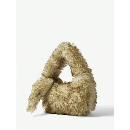 Faux Fur Hobo Shoulder Bag with Chain Detail Y2K Inspired Styling