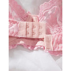 Delicate Pink Floral Embroidery Underwire Bra and Panty Lingerie Set