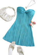 Strapless Pleated Mini Dress with Twist Front Detail A-Line Silhouette