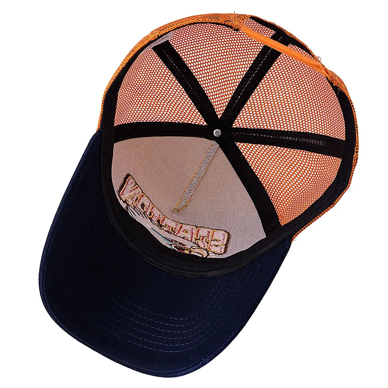 Unisex Breathable Mesh Trucker Cap with Graphic Patch for Casual Streetwear and Outdoor Style