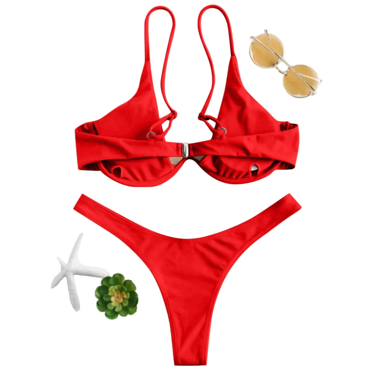 Vibrant Red Underwire Bikini with Plunging V-Notch and High-Cut Bottom