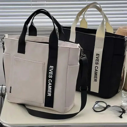 Large Capacity Nylon Tote Bag with Utility Pockets Casual Everyday Design